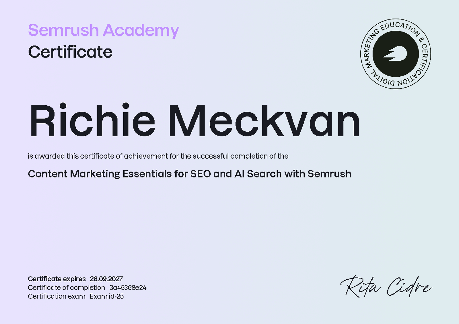 Content Marketing Essentials for SEO and AI Search Certification